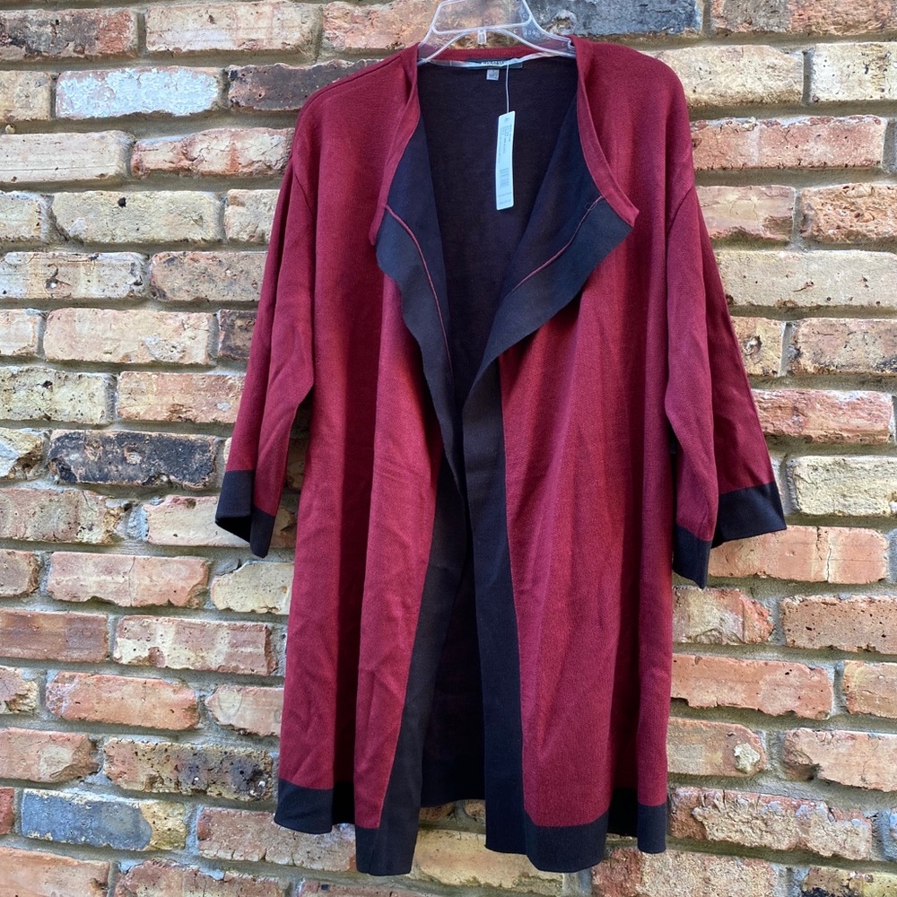 AUGUST SILK Red Duster Cardigan with Black Trim